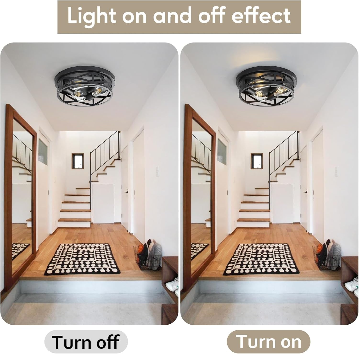 13 Inch Close to Ceiling Light Fixtures 2 Pack, 3-Lights Farmhouse Flush Mount Ceiling Light, Black Indoor Metal Cage Semi Flush Mount Ceiling Light for House Hallway Kitchen Bedroom