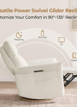 Electric Triple-Motor Power Recliner Chair with Swivel Glider, Adjustable Headrest and Lumbar Support, GREENGARD Gold Certified, Solid Wood Base, Linen Upholstery
