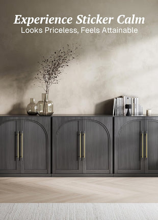 97'' Arched Buffet Cabinet Set of 3 Modular Sideboards with Double-Arc Wood Doors, Adjustable Shelves, Classic Modern Design for Dining Room, Living Room, and Entryway (Ebony)