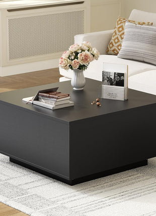 Lift-Top Coffee Table with Concealed Storage, Square Wood Design for Living Room and Home Office, Black Finish