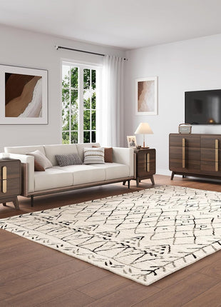Mid-Century Modern Bedroom Furniture Set - 6-Drawer Dresser and Nightstand Pair with Gold Handles, Walnut Finish