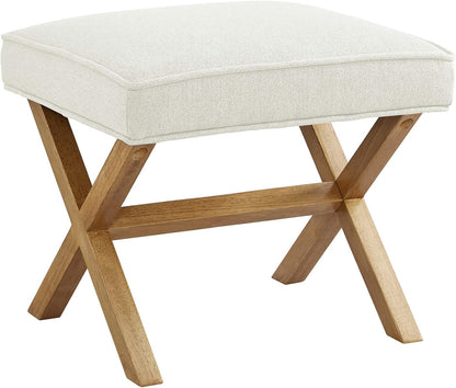 Small Ottoman Foot Rest, Mid-Century Modern X Square Polyester Foot Stool, Linen, Ivory White, 18"D X 19.8"W X 18.3"H