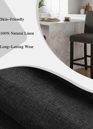 Set of 4 Charcoal Upholstered Counter Height Bar Stools with Nailhead Trim, 24-Inch Solid Wood Legs for Kitchen Island, Dining, and Bedroom