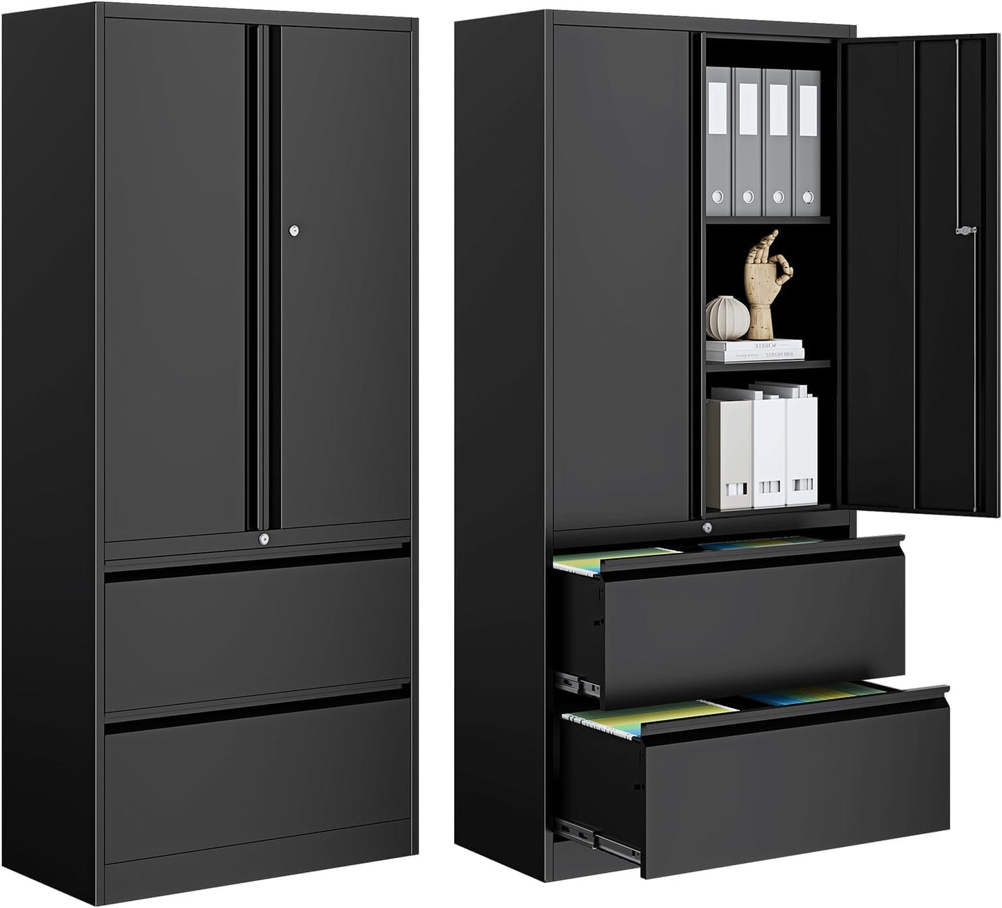 2-Drawer Metal File Cabinet, Lateral Vertical Filing Cabinets for Home Office, Locking File Cabinet with Storage Shelves, Legal/Letter/A4 Size Office File Cabinets (Black, Assemble Required)