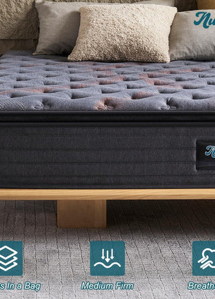 11.4-Inch Queen Hybrid Mattress with Medium Firm Pocket Springs for Enhanced Pressure Relief, Conveniently Packaged for Bedroom or Guest Room Use