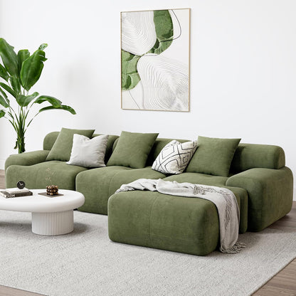 118" Modular Sectional Sofa with Ottoman, L-Shaped Boneless Couch with Deep Seat for Living Room, No Assembly Required, Corduroy Upholstery, Olive Green