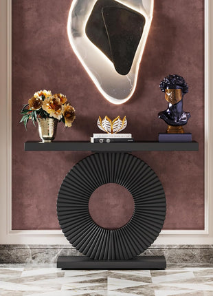 Contemporary 40-Inch Console Table with Geometric Base in Black for Living Room, Hallway, and Entryway