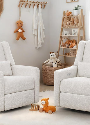 Professional Power Recliner Chair with Swivel Glider Functionality, Large Boucle Upholstered Rocker Recliner with USB Charging Port for Nursery, Bedroom, and Living Room, Cream