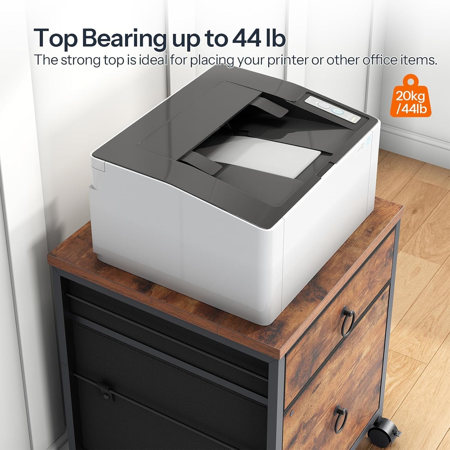 File Cabinet, 2-Drawer Vertical Mobile Office Cabinet, Rolling Printer Stand, for A4/Letter Size Files, Nonwovens Drawer, for Home Office, Rustic Brown BF21WJ01