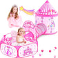 3 in 1 Girls Princess Play Tent for Kids: Pop up Toddlers Playhouse with Baby Crawl Tunnel, Ball Pit and Castle Tent - Pink Children Play Tent Toys Indoor and Outdoor Game for Birthday Gift