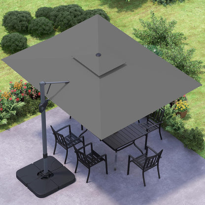 12X9 Ft Cantilever Patio Umbrella with Base Included, Rectangle Offset Outdoor Umbrellas with 360° Rotation, 5-Year-Non-Fading Hanging Pool Umbrella for Garden Deck Poolside - Grey