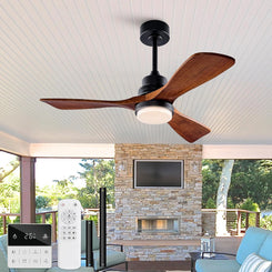 42 Inch Outdoor Ceiling Fans with Lights and Remote Control, Dimmable Outdoor Ceiling Fans for Patios 3 Blade Wood Black Walnut Bedroom Ceiling Fan with Light, Wall Switch