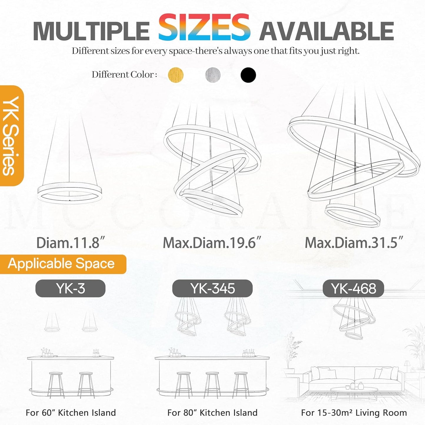 Modern Gold Led Chandelier 3 Rings Gold Dimmable LED Chandeliers Light Fixture for Kitchen Island Height Adjustable Chandelier Led Pendant Light for Dining Room Bedroom Living Room