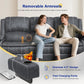Recliner Sofa 3 Seater Sofa with Recliner, Home Theater Seating with Liftable Console & Removable Armrest, Manual Velvet Fabric Reclining Couch with Cup Holders & USB Ports for Living Room/Rv (Grey)