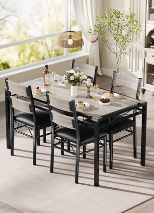 4-Piece Rustic Gray Wood Dining Table Set with Upholstered Chairs for Small Spaces and Apartments
