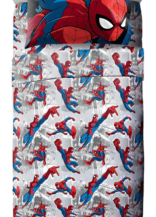 Marvel Spider-Man Burst 4-Piece Twin Bed Set - Reversible Comforter and Sheet Set - Super Soft, Fade-Resistant Microfiber - Official Marvel Merchandise