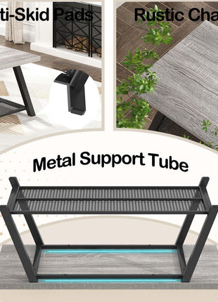 Rustic Industrial Coffee Table with Storage, Modern 47-Inch Rectangle Design in Light Grey for Living Room