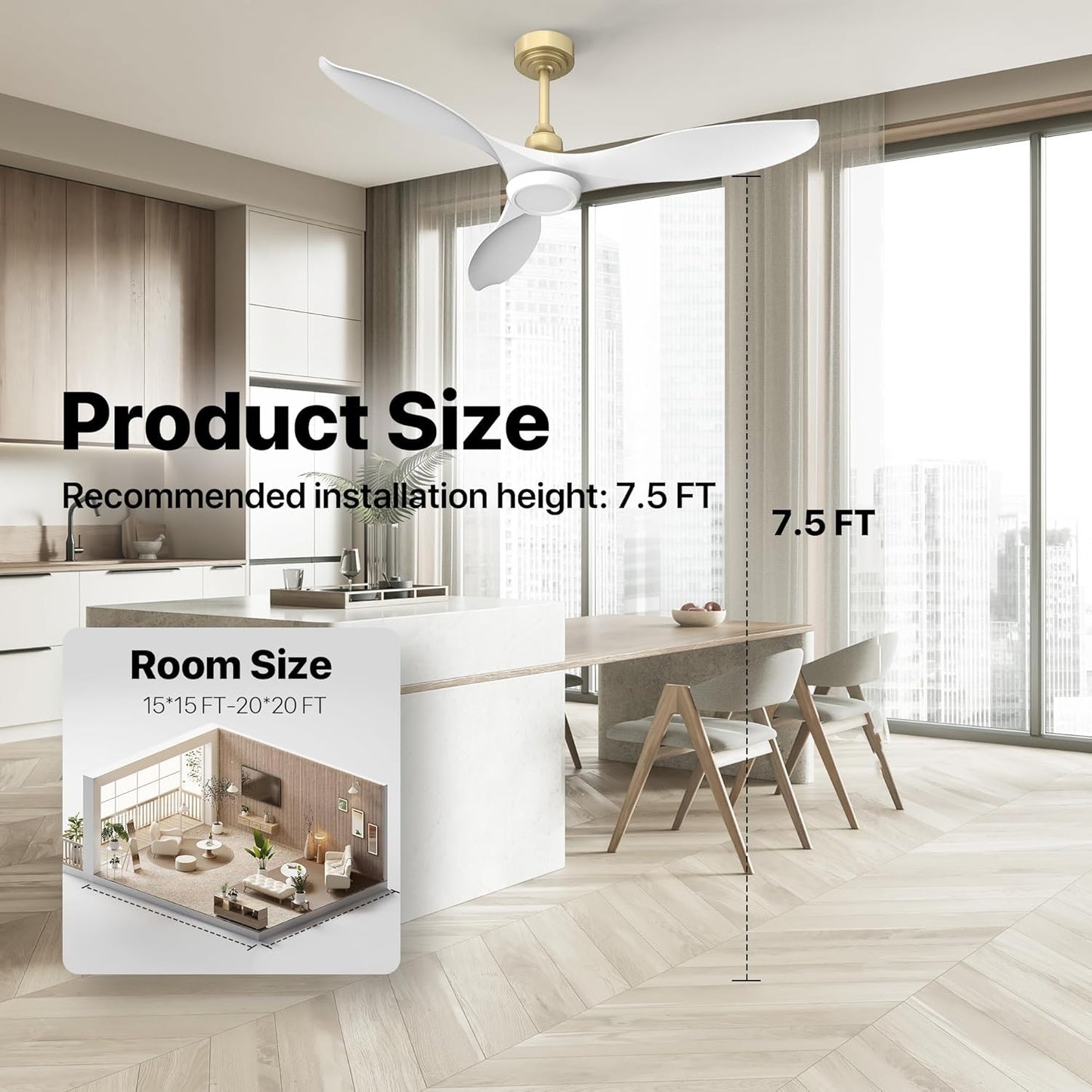 52 Inch Ceiling Fans with Lights and Remote, White Gold Ceiling Fan with Light Dimmable, 6 Speeds, 3CCT and Memory Function, Reversible DC Motor Modern Ceiling Fan for Bedroom and Living Room
