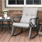3 Piece Bistro Set Patio Rocking Chairs Outdoor Furniture W Warm Gray Cushions, Glass-Top Table for Garden, Pool, Backyard