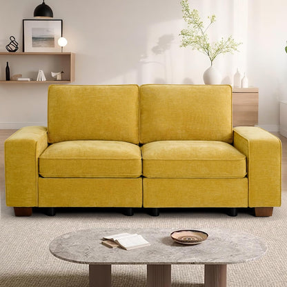73" Modular Sofa Couch with Seat Storage, Comfy 2-Seater Chenille Fabric Loveseat Sofa for Living Room, Office, Apartment W/Deep Seat, Wide Armrest, USB Charing Removable Cover(Yellow)