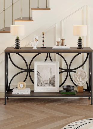47.2-Inch Industrial Narrow Console Table with Storage, Vintage Rustic Brown Design for Entryway and Living Room