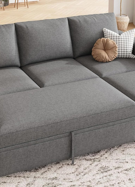 Elegant L-Shaped Modular Sectional Sleeper Sofa with Pull-Out Bed and Integrated Storage in Dark Grey