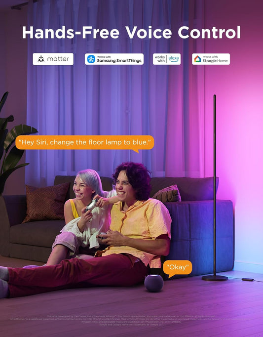 RGBIC Floor Lamp Basic, LED Corner Lamp Compatible with Smartthings, Alexa, and Matter, Smart Modern Floor Lamp with Music Sync and 16 Million DIY Colors, Standing Lamp for Bedroom Living Room