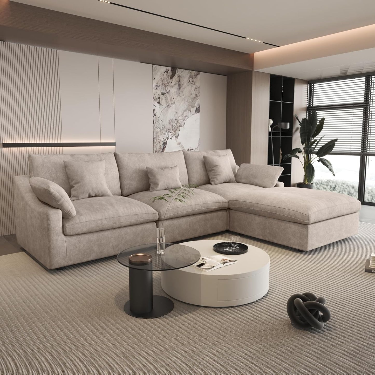 120" Cloud Modular Sectional Sofa Couch for Living Room,L Shaped Sofas with Ottoman,Down Filled Modular Sectional Sofa,Convertible 4 Seater, Covers Washable&Replaceable