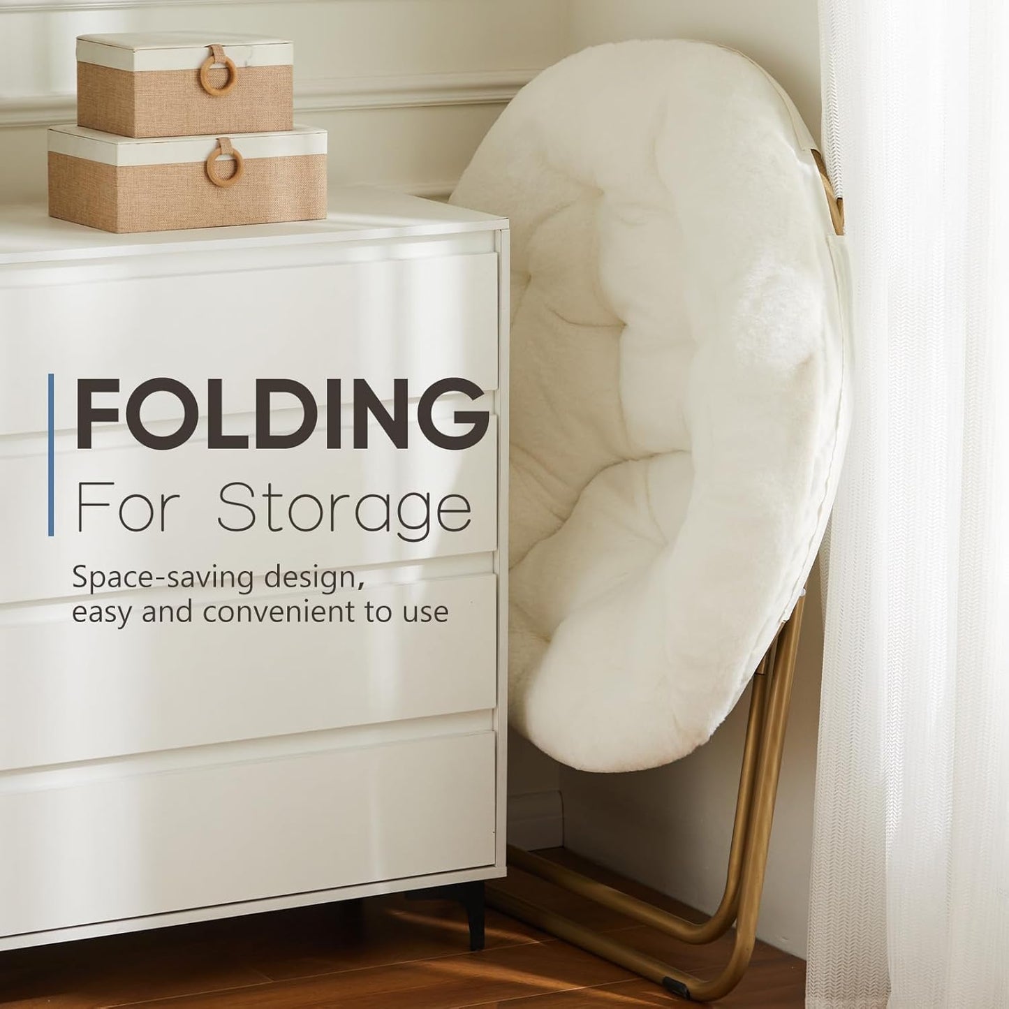 Comfy Saucer Chair, Faux Fur Lounge Seasting XL Circle Chair for Bedroom, Dorm & Gaming, Foldable Fashion Accent Seat for Small Spaces, Folding Moon/Mushroom/Round Oversized Style