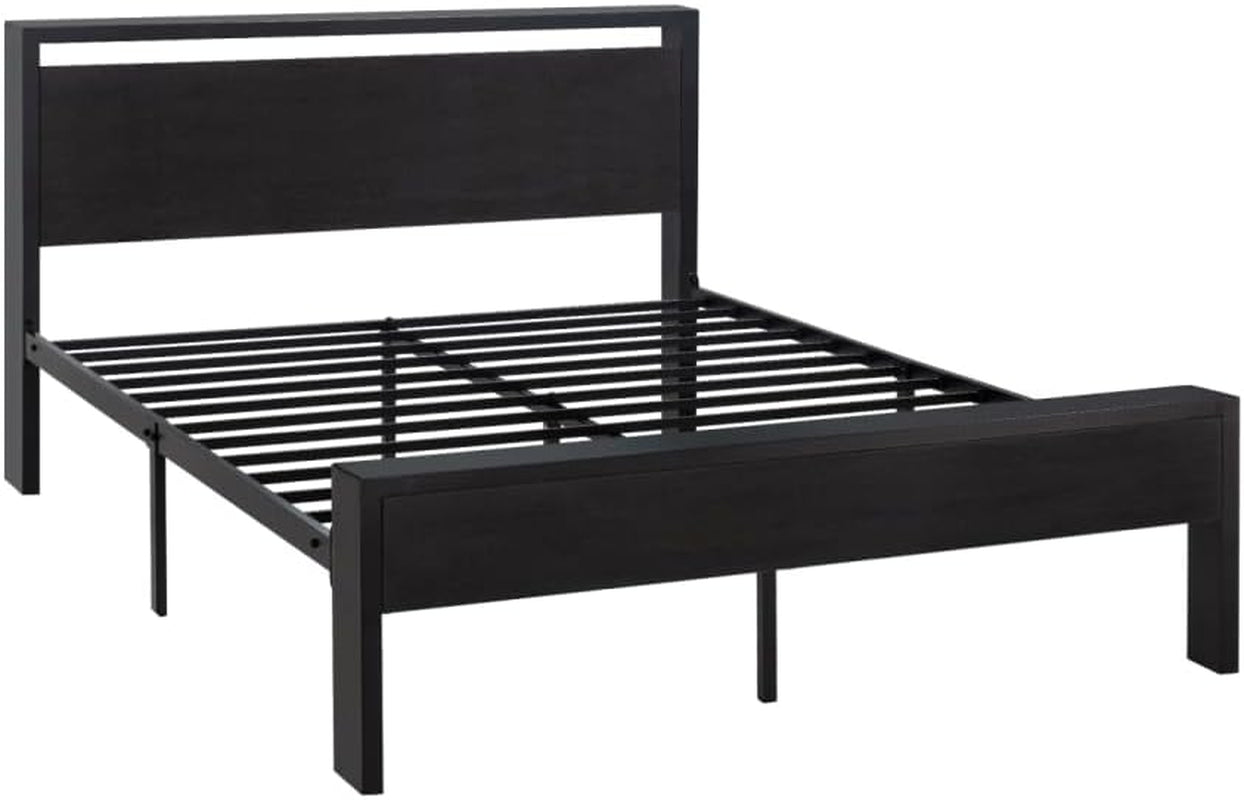 Queen Size Platform Bed Frame with Wooden Headboard and Footboard, Heavy Duty 12 Metal Slats Support, No Box Spring Needed, Under-Bed Storage, Noise Free, Easy Assembly, Black Oak