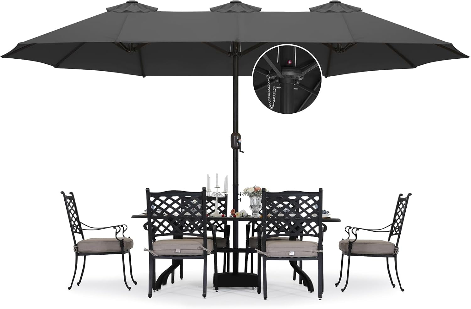 15FT Patio Umbrella with Base, Outdoor Double-Sided Rectangle Umbrella Bonus Latch, Wights for Poolside, Lawn, Backyard (Dark Gray)