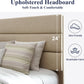 King Size Platform Bed Frame with Fabric Upholstered Headboard and Wooden Slats Support, Fully Upholstered Mattress Foundation/No Box Spring Needed/Easy Assembly, Beige