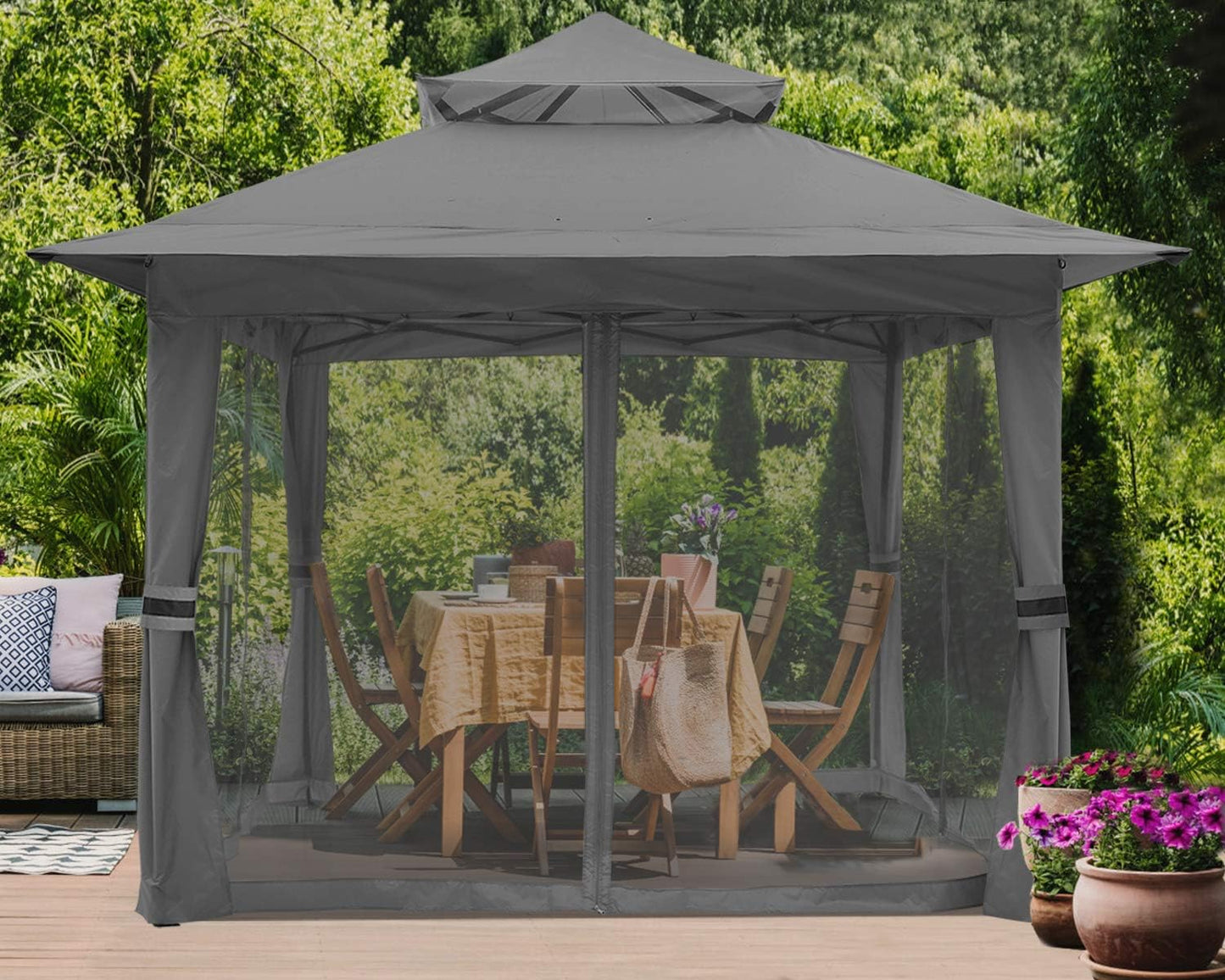 Pop up Gazebo 13X13 - Outdoor Canopy Tent with Mosquito Netting for Patio Garden Backyard(Gray)