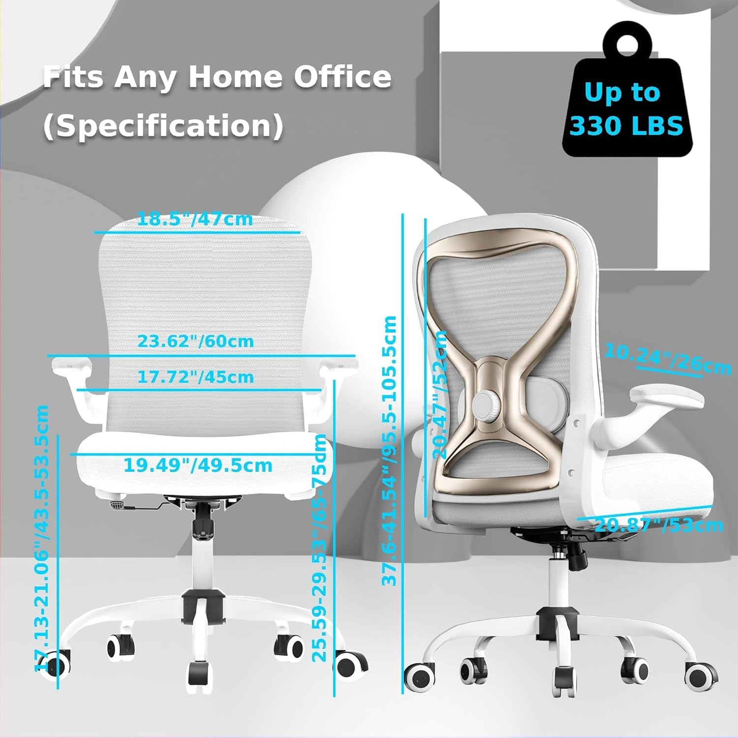 Office Desk Chair with Ergonomic Lumbar Support, Extra-Thick Seat Cushion, Flip-Up Arms, Breathable Mesh Back, Computer Task Chair for Home Office