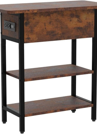 End Table with Built-in Charging Station, Flip Top Design Featuring USB Ports and Outlets, Multi-functional Sofa and Bedside Table for Living Room and Bedroom, Space-saving Nightstand with Storage Shelves