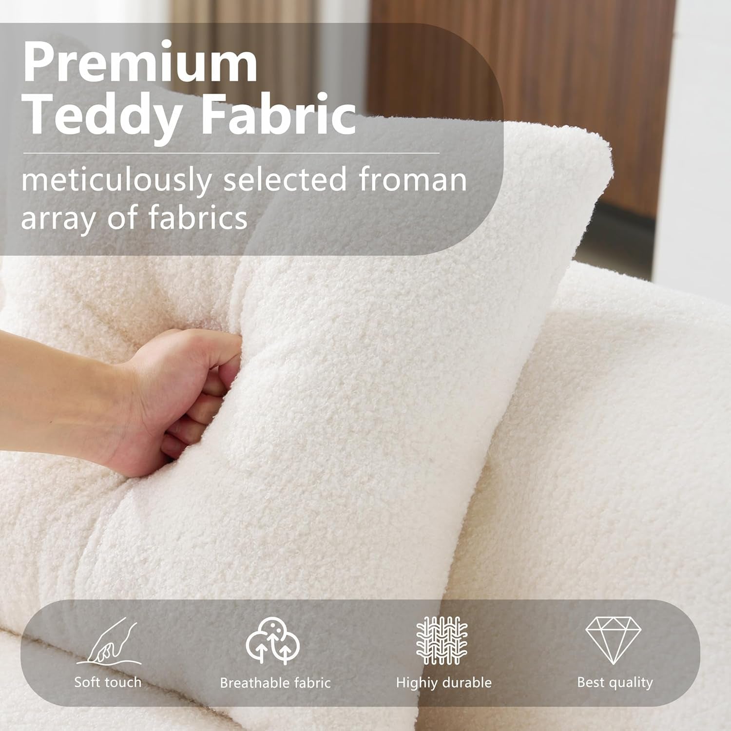 67”Curved Loveseat Sofa for Living Room, Deep Seat Love Seat Couch with 2 Throw Pillows, Modern Loveseat Adopt Teddy Fabric, Suitable Small Spaces the Cloud Loveseat, No Assembly Needed, White