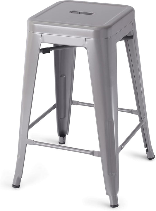 Metal Bar Stools - 24-Inch, Set of 4, Dark Grey