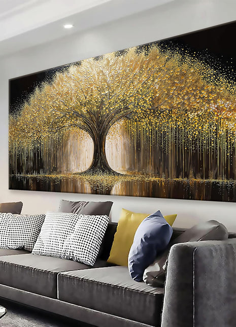 Golden Tree of Life Canvas Wall Art - Contemporary Ready-to-Hang Decor for Various Spaces - 20x40 Inch Prints