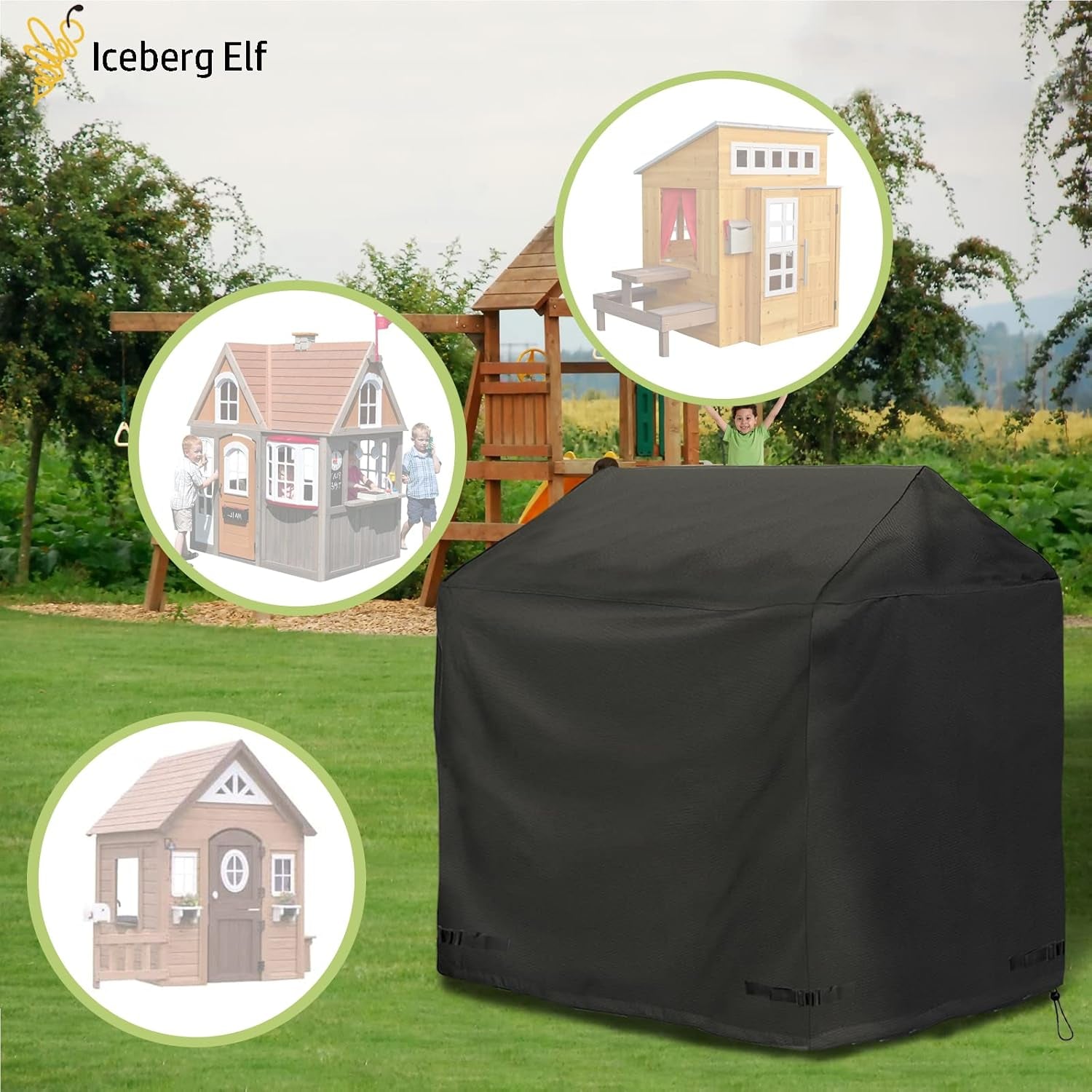 Large Outdoor Playhouse Covers Waterproof, 80" L X 55" W X 63" H Sun Protection Dust, 420D Heavy Duty Oxford Fabric,Large Playhouse Cover,Black
