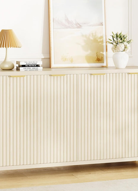 Fluted Buffet Cabinet with Storage - 55" Modern Sideboard with 4 Doors, Accent Console for Living Room, Dining Room, and Hallway in Natural Finish