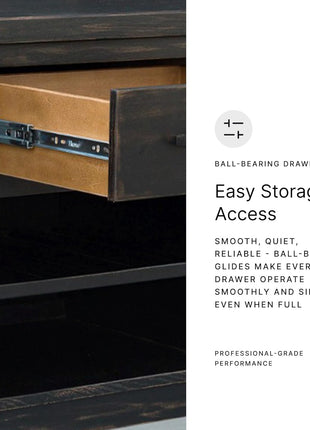 Galliden Urban 2-Door Dining Server by Signature Design by Ashley featuring Reversible Wine Rack Shelf, Adjustable Shelves, and Felt-Lined Drawer in Black and Light Brown