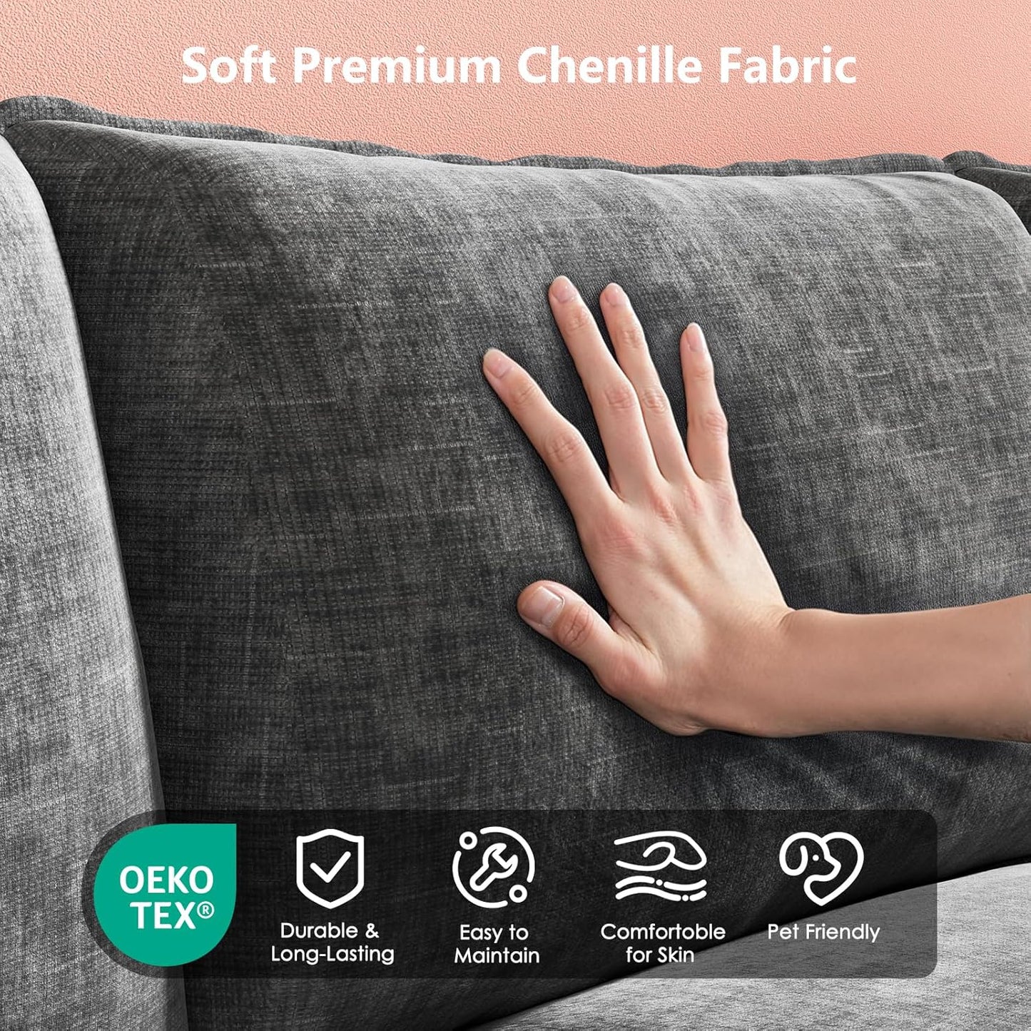 Modular Sectional Sofa 110.6" U-Shaped Modern Comfy Cloud Couch, 5-Seat Chenille Deep Seat Sofa with Throw Pillow & Movable Ottoman for Living Room, Bedroom and Apartment, Grey