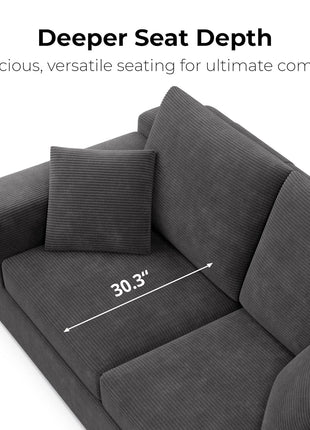 Loveseat Sofa in a Box - 78" Modern Upholstered Corduroy Couch with Deep 30" Seat, Dark Grey, Ideal for Living Room and Home Office, No Assembly Required