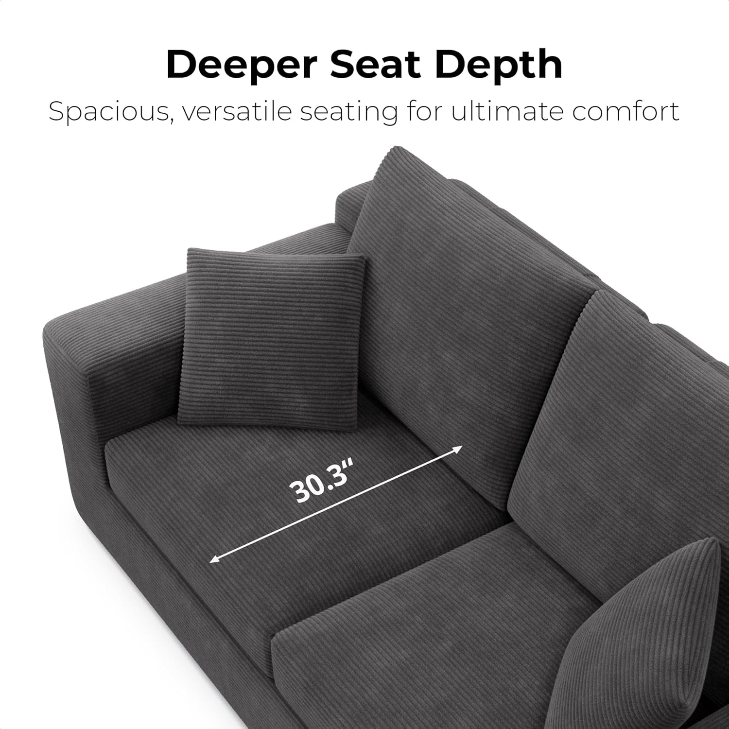 78" Loveseat Sofa in a Box, Cloud Boneless Couch with Comfy Deep Seat, No Assembly Required, Modern Upholstered Corduroy Sofa for Living Room, Apartment, Home Office, Dark Grey