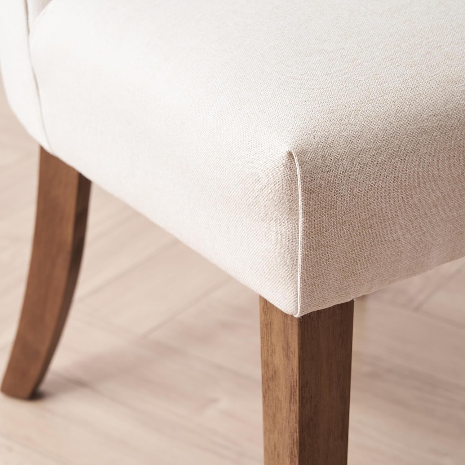 Wooden Dining Chairs Set of 2, Modern Fabric Upholstered Dining Room Chair Kitchen Chairs, Farmhouse Dinner Chair for Kitchen Dining Room, Beige