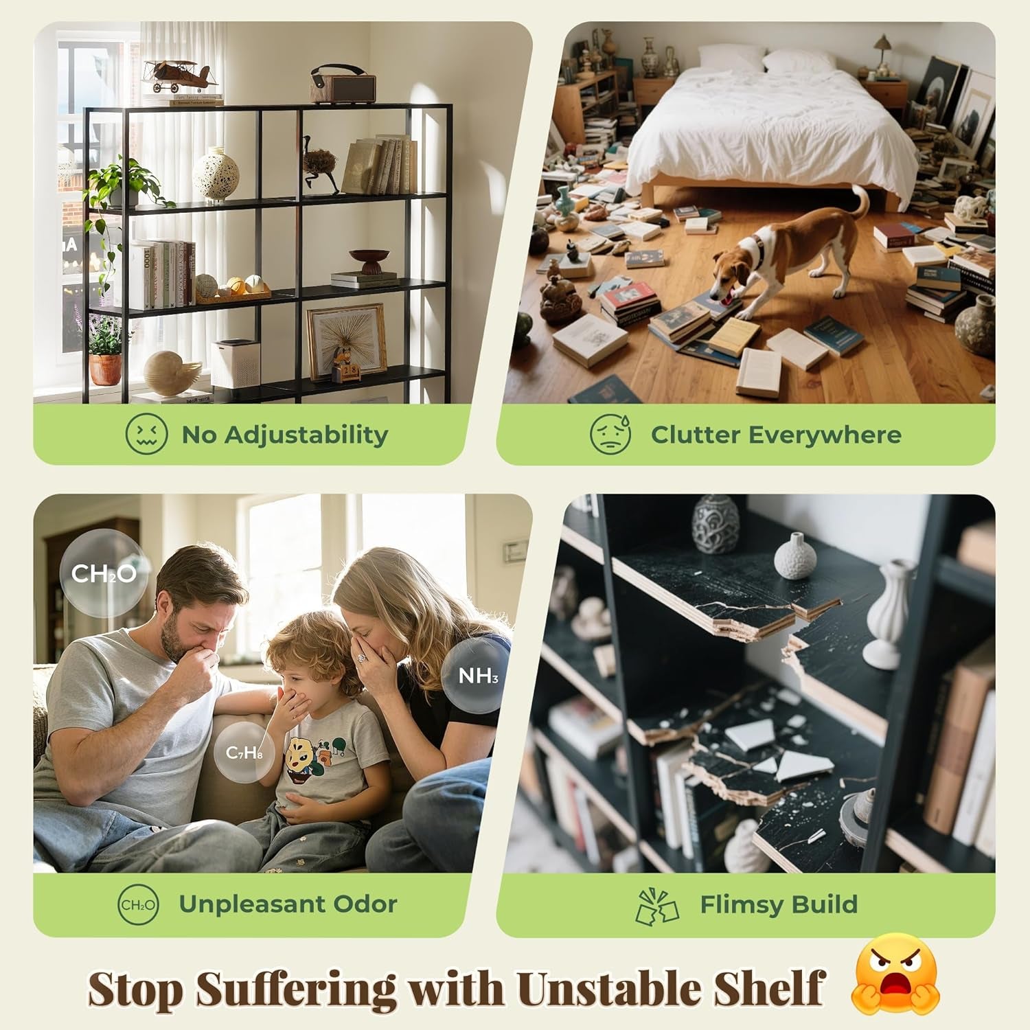 5 Tier Bookshelf, Display Bookshelf with 10 Open Shelves and Raised Baffle, 47.2 Inch Straight Wide Bookcase with Metal Frame and Wooden Board, Adjustable Feet, Rustic Brown