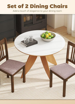 Set of 2 Mid-Century Modern Dining Chairs with Solid Wood Frame and Linen Fabric Upholstery in Walnut and Taupe for Dining and Living Areas