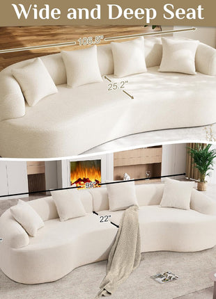 Modern Luxury Oversized Chenille Sectional Sofa for Living Room, 4-Seater Curved Cloud Couch in Cream White with 4 Throw Pillows, No Assembly Required