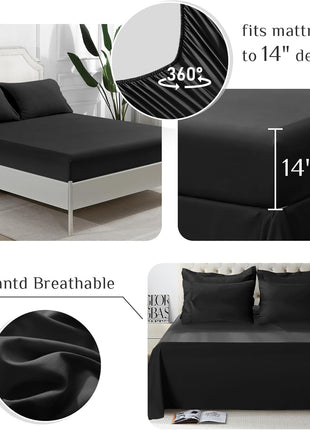 Queen Size 7-Piece Ultra-Soft Comforter Set, Oeko-Tex Certified Bedding Ensemble with Down Alternative Comforter, Sheets, Pillowcases, and Shams in Black