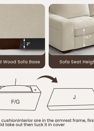 97-Inch L-Shaped Sectional Sofa with Storage, Reversible Chaise, USB-C Charging, Chenille Fabric, Removable Covers - Ideal for Small Spaces, Apartments, and Living Rooms (Beige, 53-Inch Chaise)